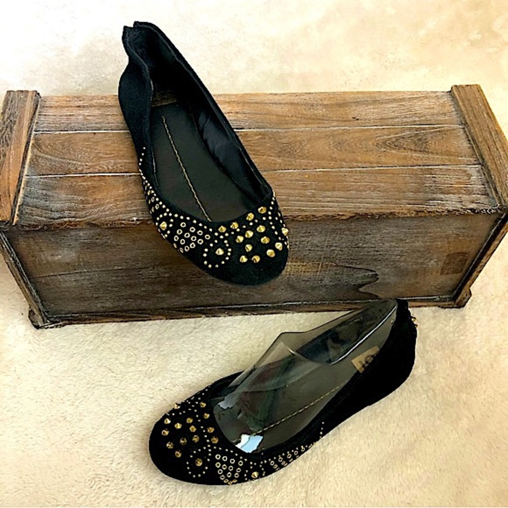 DV Dolce Vita Black Suede & Gold Studded Ballet Flats